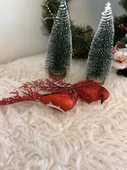 2 li kırmızı simli güvercin noel yılbaşı yeniyıl christmas ağaç süsü - 2