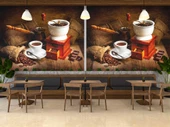 Kahve Öğütme ve Cezve Temalı Cafe Duvar Kağıdı Baskı thumbnail 3