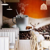 Fincan ve Kahve Temalı Cafe Duvar Kağıdı Baskı - 2