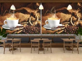 Fincan ve Kahve Çekirdeği Temalı Cafe Duvar Kağıdı Baskı - 3