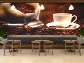 Fincan ve Kahve Çekirdeği Temalı Cafe Duvar Kağıdı Baskı - 3