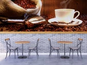 Fincan ve Kahve Çekirdeği Temalı Cafe Duvar Kağıdı Baskı - 4
