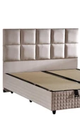 Star Baza ve Başlık Seti 90x190 cm Tek Kişilik Krem Keten Kumaşlı Lüks Baza ve Başlık Takımı - 1