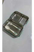 FOOD 2 KATLI 3 BÖLMELİ ÇATAL KAŞIKLI PASLANMAZ ÇELİK YEMEK TŞIMA KABI 1.65L - 2