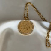 Yazılı Taşlı Madalyon Kolye thumbnail 3