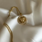 Taşlı Gold Medusa Model Kolye thumbnail 2