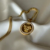 Taşlı Gold Medusa Model Kolye thumbnail 1