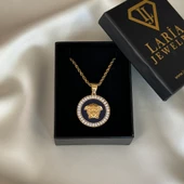 Taşlı Lacivert Medusa Model Kolye thumbnail 4