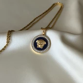 Taşlı Lacivert Medusa Model Kolye thumbnail 1