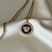 Taşlı Lacivert Medusa Model Kolye thumbnail 2