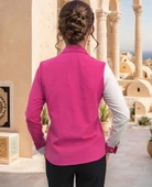 Kadın Uzun Kollu Büyük Yaka Cep Detaylı Trikoton Gömlek thumbnail 7