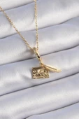 316L Çelik Gold Renk Kalp Detay Mektup Figür Charm Model Kadın Kolye thumbnail 1