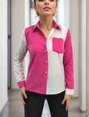 Kadın Uzun Kollu Büyük Yaka Cep Detaylı Trikoton Gömlek thumbnail 6