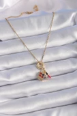 316L Çelik Gold Renk Makyaj Paleti Figür Charm Model Kadın Kolye - 2