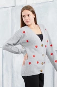 Lugmo Kadın Triko Hırka Kalpli Standart Beden Gri - 2