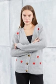 Lugmo Kadın Triko Hırka Kalpli Standart Beden Gri - 3