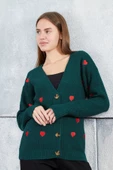 Lugmo Kadın Triko Hırka Kalpli Standart Beden Zümrüt Yeşili thumbnail 1