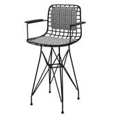 Knsz ufak boy tel bar sandalyesi 1 li uslu syhtalen kolçaklı sırt minderli 55 cm oturma yüksekliği mutfak bahçe cafe ofis thumbnail 1