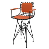 Knsz ufak boy tel bar sandalyesi 1 li uslu syhtrn kolçaklı sırt minderli 55 cm oturma yüksekliği mutfak bahçe cafe ofis thumbnail 3