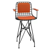 Knsz ufak boy tel bar sandalyesi 1 li uslu syhtrn kolçaklı sırt minderli 55 cm oturma yüksekliği mutfak bahçe cafe ofis thumbnail 2