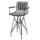 Knsz ufak boy tel bar sandalyesi 1 li uslu syhkono kolçaklı sırt minderli 55 cm oturma yüksekliği mutfak bahçe cafe ofis thumbnail 1