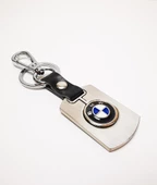 Bmw Logolu Krom Deri Oto Araba Anahtarlık - 1