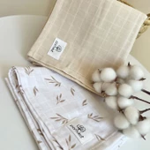 Pamuka 2'li Müslin Battaniye Yaprak-Bej thumbnail 1