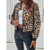 Lucky Life Kadın Uzun Kollu önden Fermuarlı Leopar Baskılı şardonlu Dalgıç Ceket - 2