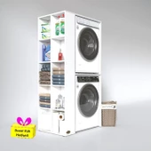 Kenzlife çamaşır-kurutma makinesi dolabı bolodenka sol byz 180*090*60 banyo arkalıksız + tekli duvar rafı hediyeli thumbnail 1