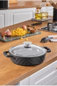 Taç Bella Cam Kapak Döküm Basık Tencere 24 Cm Siyah thumbnail 2