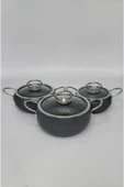 OMS 3554 - 6 Parça, Bio Granit, Sağlıklı, Mini Küre Mama, Çorba Tencere Seti Antrasit Renk - 7