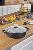 Taç Bella Cam Kapak Döküm Basık Tencere 26 Cm Siyah thumbnail 2