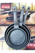 OMS 3737 Fry Pan Döküm Granit Kaplamalı  3 Parça Tava Seti Gri (20-24-28 cm) - 2