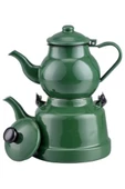 Ebru Metal Yeşil Emaye Nostaljik Orta Boy Çaydanlık Takımı - 1
