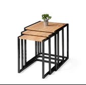 Modern 3'lü Zigon Sehpa Çam - Siyah 8191 - 1
