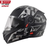 SCOYCO FF-868 SPACE MAT SİYAH-GRİ ÇENE AÇILIR GÜNEŞ VİZÖRLÜ KASK - 2