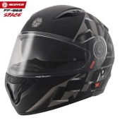 SCOYCO FF-868 SPACE MAT SİYAH-GRİ ÇENE AÇILIR GÜNEŞ VİZÖRLÜ KASK - 1