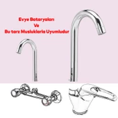 Lavabo Mutfak Musluk Batarya Kuğu Metal Lüks Uzun Evye Borusu Krom Su 360° Dönen Kaliteli Dayanıklı - 2