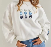 Bianco Lucci Kadın Üç İplik Şardonlu Kalp Baskılı Sweatshirt - 1