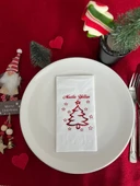 Kırmızı Yaldızlı Beyaz Mutlu Yıllar Çam Ağacı Peçete 16 lı - 1