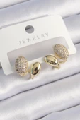 Pirinç Gold Renk Zirkon Taşlı Kadın Küpe - TJ-BKP9536 - 1