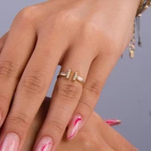 14 Ayar Altın Baget Taşlı Ayarlanabilir Yüzük 1,22 gr - 2