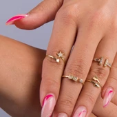 14 Ayar Altın Yıldız Taşlı Ayarlanabilir Yüzük 1,00 gr - 3