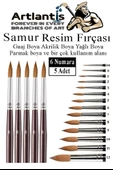 Resim Fırçası 6 Numara 5 li 1 Paket Samur Yuvarlak Uçlu Fırça Seti Guaj Sulu Akrilik Yağlı Boya Fırçaları - 1