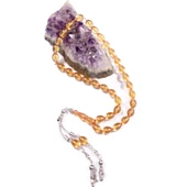 Arpa Kesim 11x9 mm Şeffaf Ateş Kehribar Alpaka Püsküllü Tesbih thumbnail 2