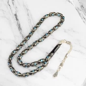 Kapsül Kesim 11x6 mm İşlemeli Erzurum Oltu Taşı  Gümüş Püsküllü Tesbih thumbnail 1