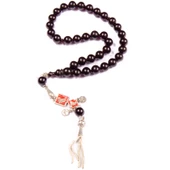 Küre Kesim 10x10 mm Sıkma Kehribar Alpaka Püsküllü Tesbih thumbnail 1