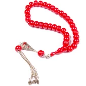 Tekerlek Kesim 11x8 mm Osmanlı Benzetme Sıkma Kehribar Alpaka Püsküllü Tesbih thumbnail 1