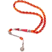 Kapsül Kesim 11x8 mm Nakkaş İmameli Ateş Kehribar Alpaka Püsküllü Tesbih thumbnail 1