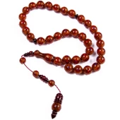 Küre Kesim 15x15 mm Koleksiyonluk Usta İşi Sıkma Kehribar İmzalı Sistem Püsküllü Tesbih thumbnail 1